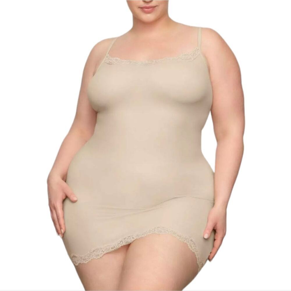 SKIMS Fits Everybody Short Lace Corded Slip Dress Sand size‎ XL NEW! - Picture 2 of 7